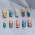 Blooming Garden Press on Nails | 3D Blumen Nägel Pastell | Luxus Kunstnägel Handgemacht | Elegante Blumen Fingernägel Wiederverwendbar