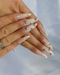 Mon Chéri French - Handgemachte Press-On-Nails, Kirsch Design, Wiederverwendbare Kunstnägel, Almond