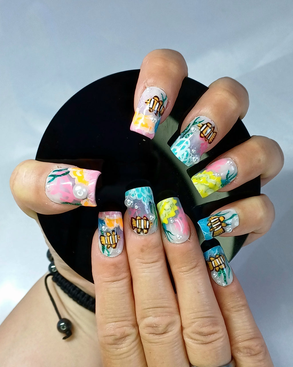 Mermaid Ocean Press on Nails | Seestern Nägel Blau | 3D Muschel Kunstnägel Handgemacht | Luxus Meerjungfrau Fingernägel Custom