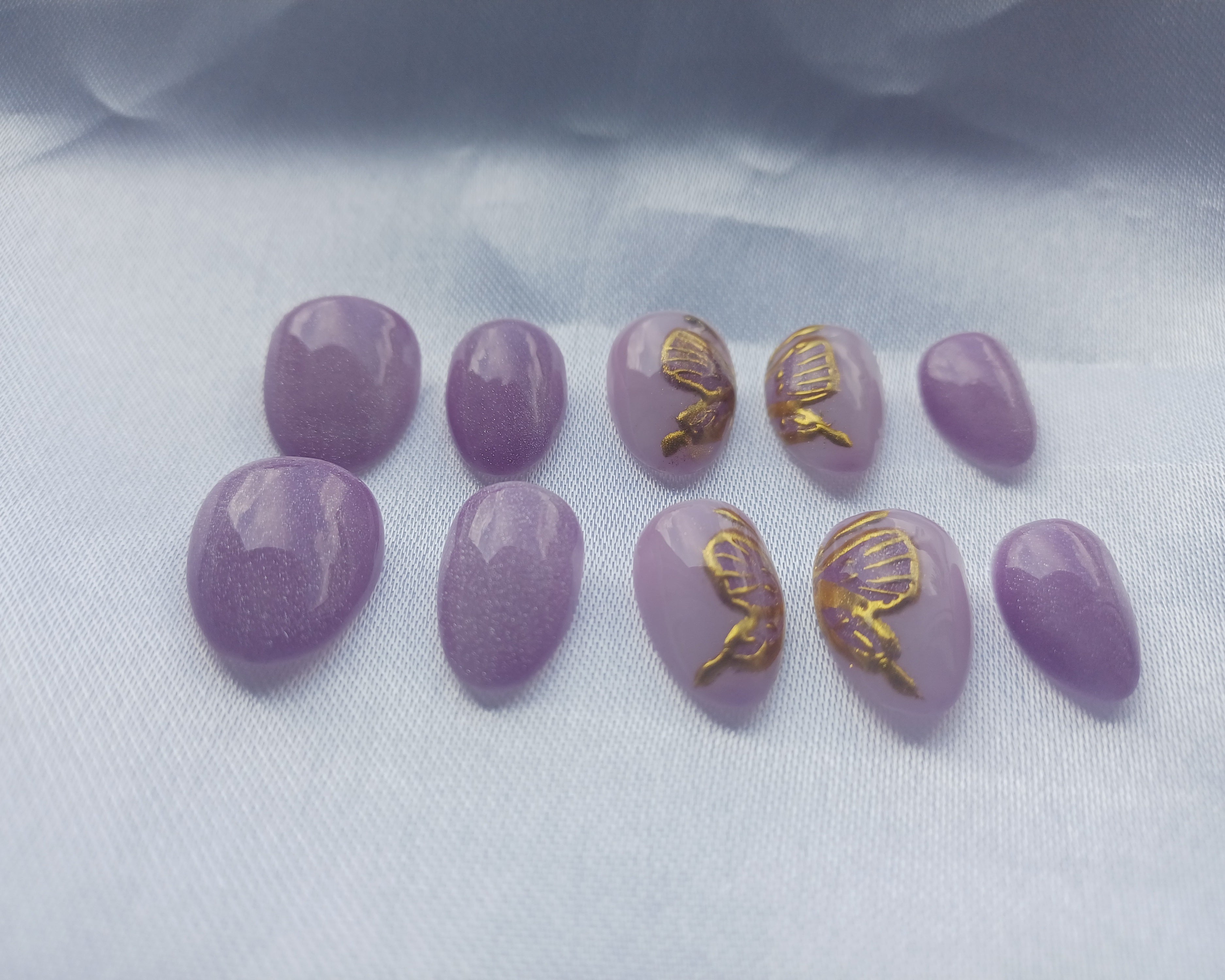 Butterfly Magic Press on Nails Leuchten im Dunkeln | Luxus Schmetterling Nägel lila Glitzer | Handgemachte Kunstnägel wiederverwendbar