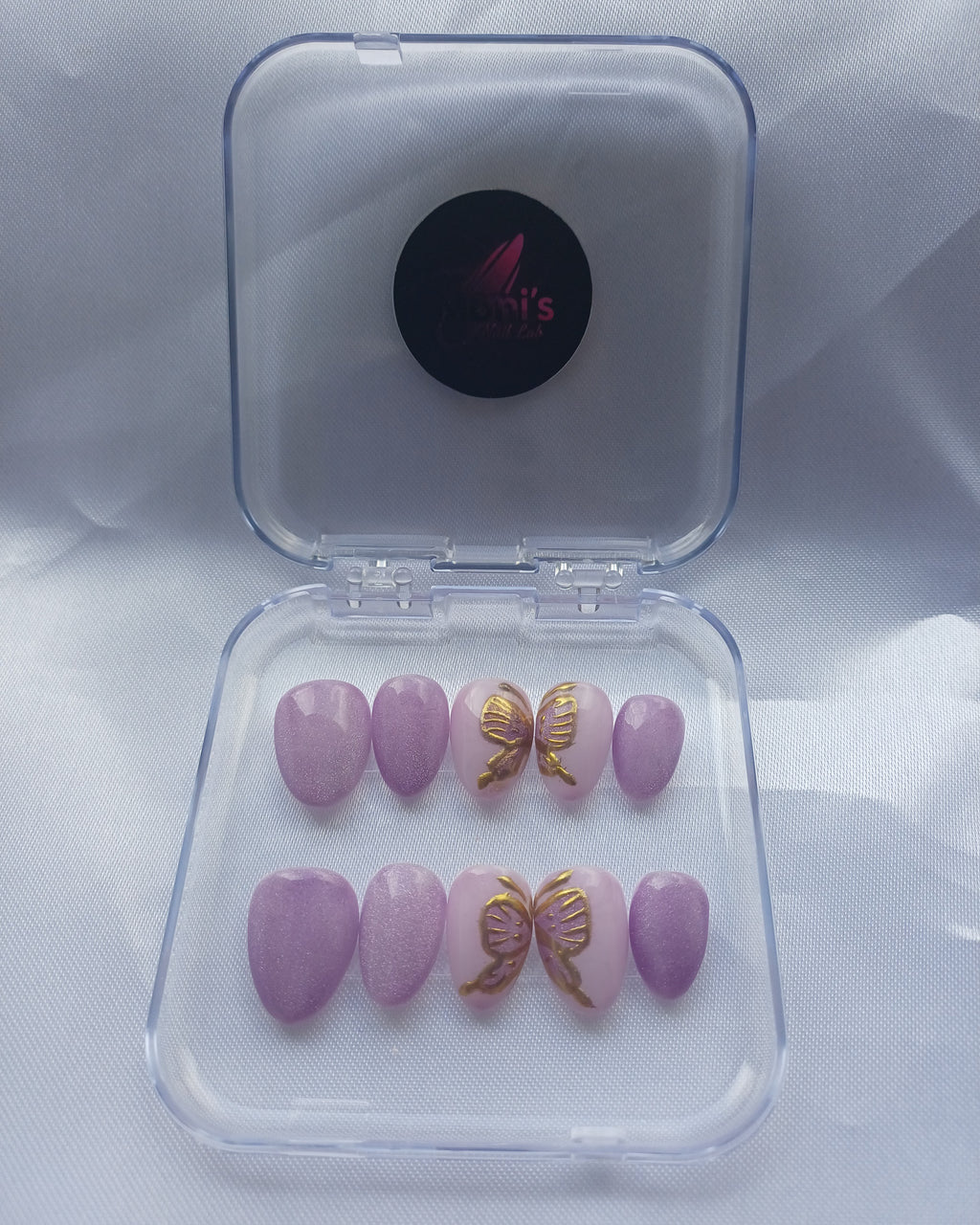 Butterfly Magic Press on Nails Leuchten im Dunkeln | Luxus Schmetterling Nägel lila Glitzer | Handgemachte Kunstnägel wiederverwendbar