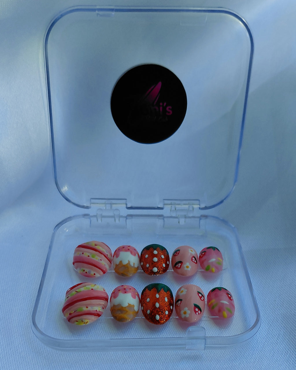 Strawberry Sorbet Press on Nails | Erdbeere Nägel Rosa | Süße Sommer Kunstnägel Handgemacht | Luxus Eis Nägel Wiederverwendbar Custom