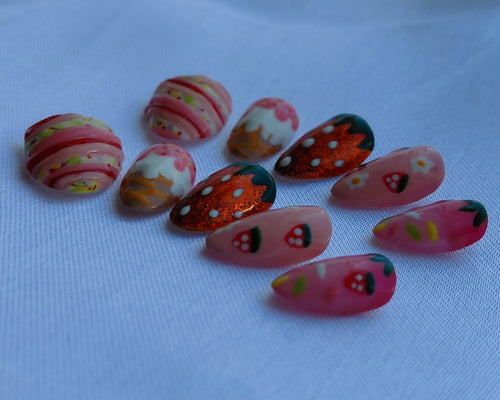 Strawberry Sorbet Press on Nails | Erdbeere Nägel Rosa | Süße Sommer Kunstnägel Handgemacht | Luxus Eis Nägel Wiederverwendbar Custom