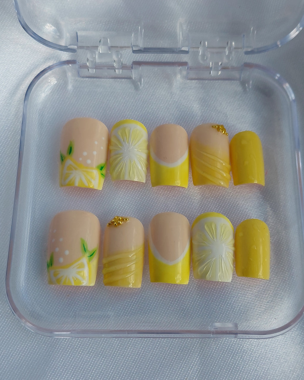 Zesty Fruit Cocktail Press on Nails Bundle | 3 Sets Zitronen Limetten Grapefruit Nägel | 3D Frucht Kunstnägel Handgemacht Sparset