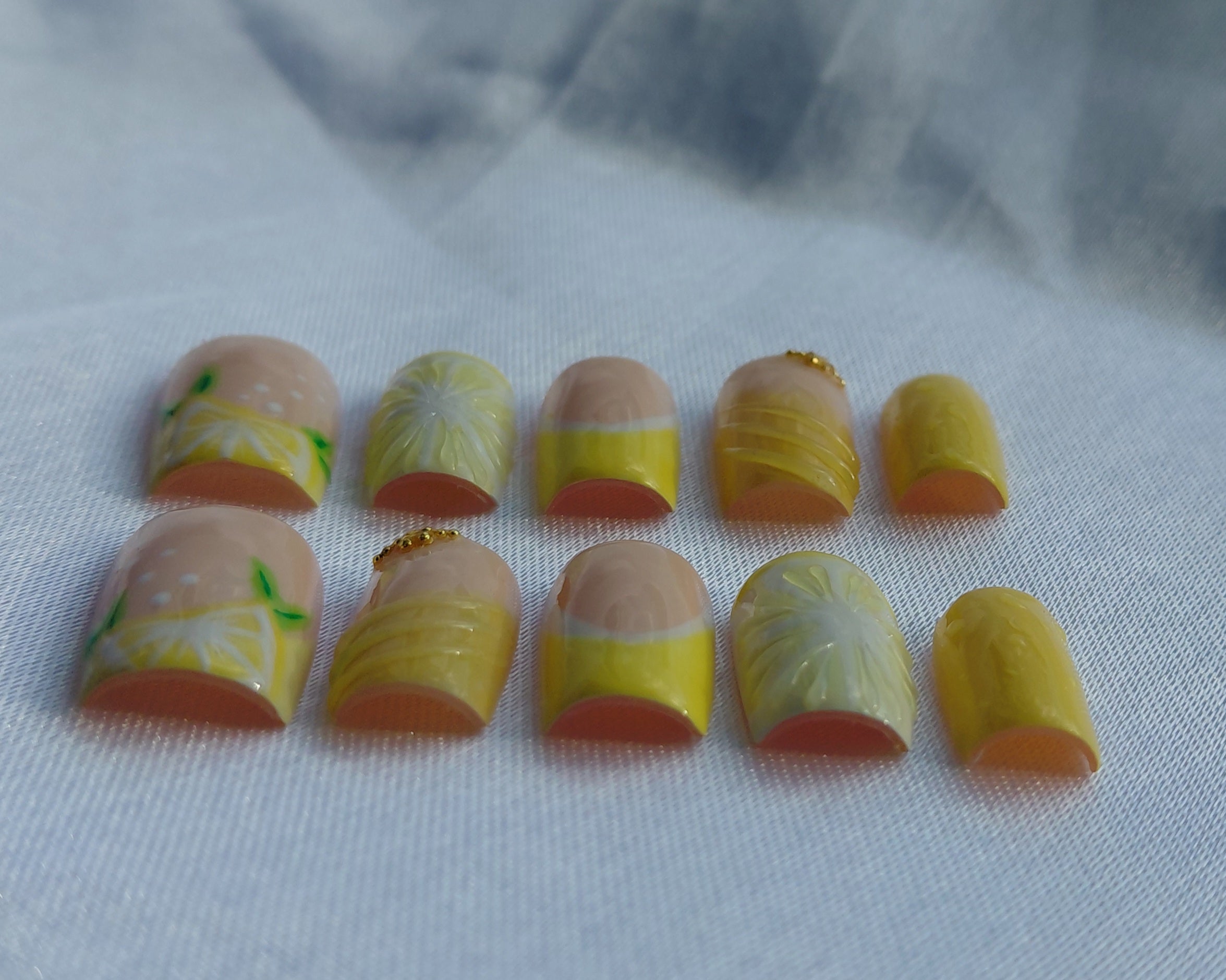 Lemon Curd Press on Nails | Zitronen Nägel Gelb | 3D Frucht Kunstnägel Handgemacht | Sommer French Nails Wiederverwendbar Custom
