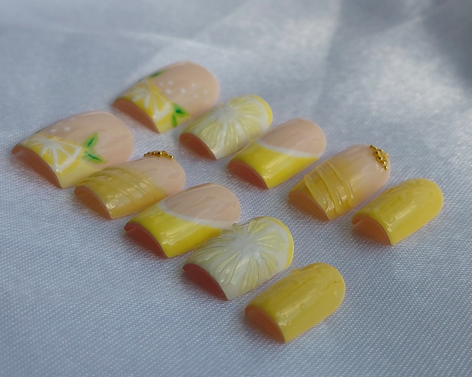 Lemon Curd Press on Nails | Zitronen Nägel Gelb | 3D Frucht Kunstnägel Handgemacht | Sommer French Nails Wiederverwendbar Custom