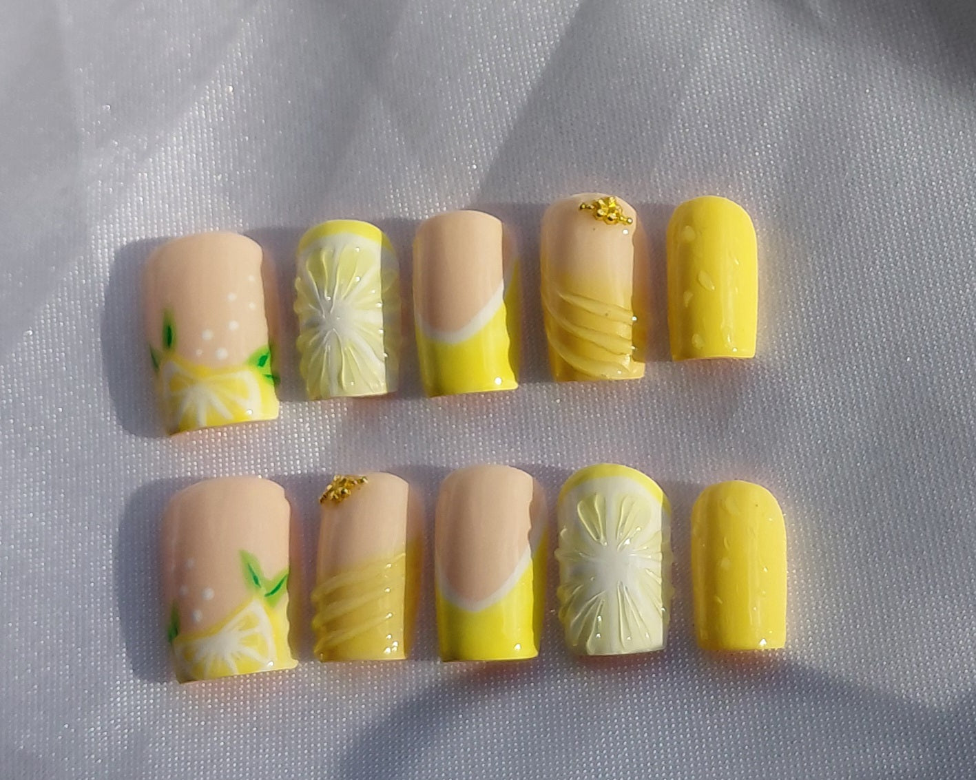 Lemon Curd Press on Nails | Zitronen Nägel Gelb | 3D Frucht Kunstnägel Handgemacht | Sommer French Nails Wiederverwendbar Custom