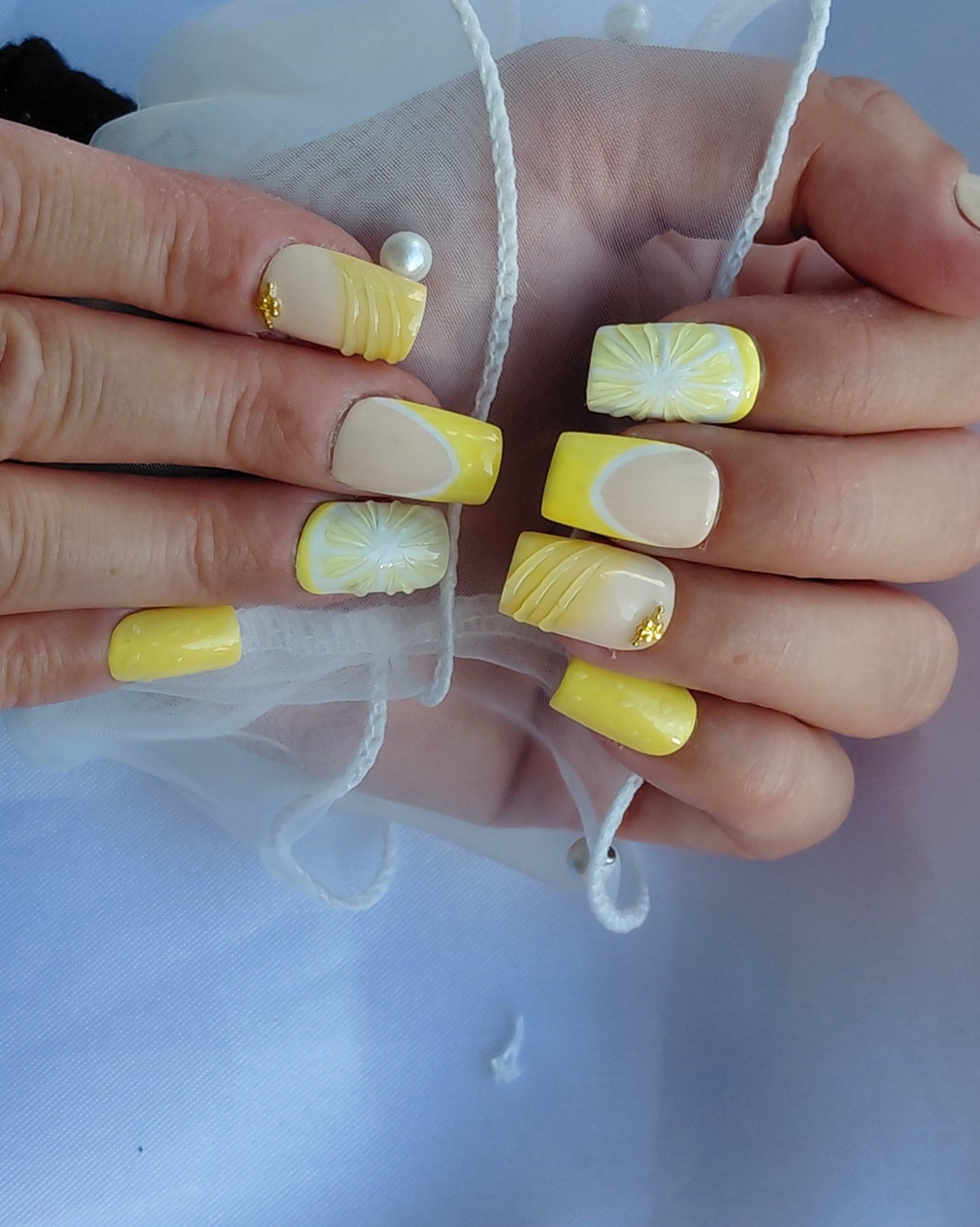 Lemon Curd Press on Nails | Zitronen Nägel Gelb | 3D Frucht Kunstnägel Handgemacht | Sommer French Nails Wiederverwendbar Custom