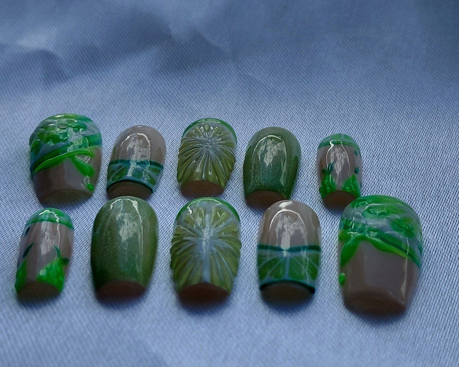 Lime Mojito Press on Nails | Limetten Nägel Grün | 3D Frucht Kunstnägel Handgemacht | Sommer Glitzer Nails Wiederverwendbar Custom