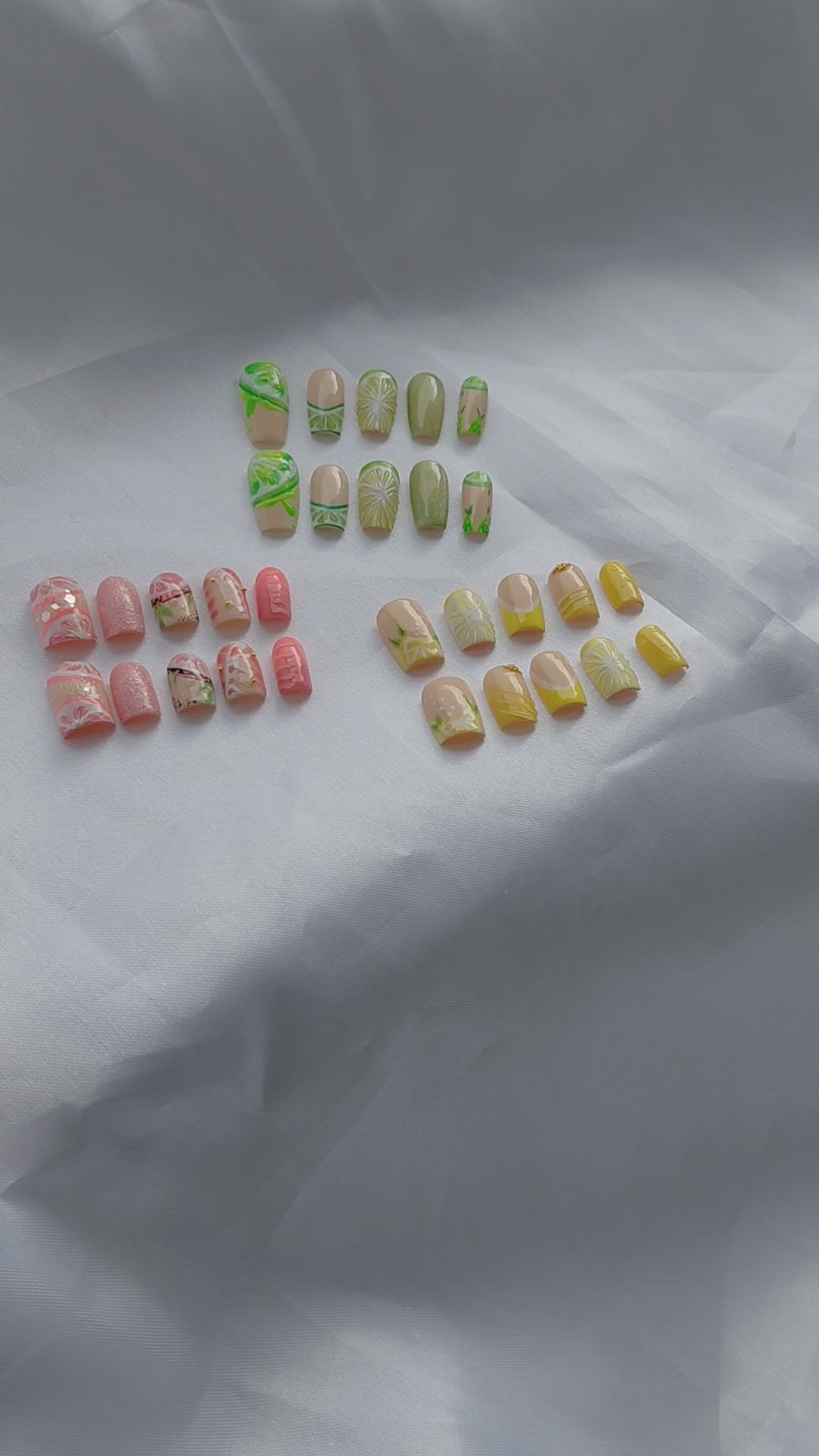 Zesty Fruit Cocktail Press on Nails Bundle | 3 Sets Zitronen Limetten Grapefruit Nägel | 3D Frucht Kunstnägel Handgemacht Sparset